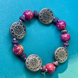 Hand Beaded Mixed Media Stretch Bracelet